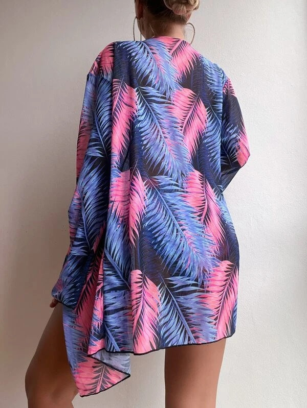 Blomstrande Bandeau-Bikini med matchande Kimono