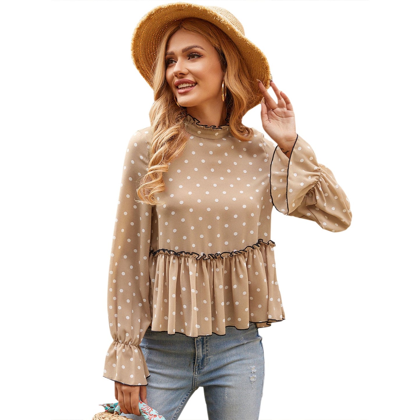 Elegant Bluse med Fald og Prikker fra ModaLise
