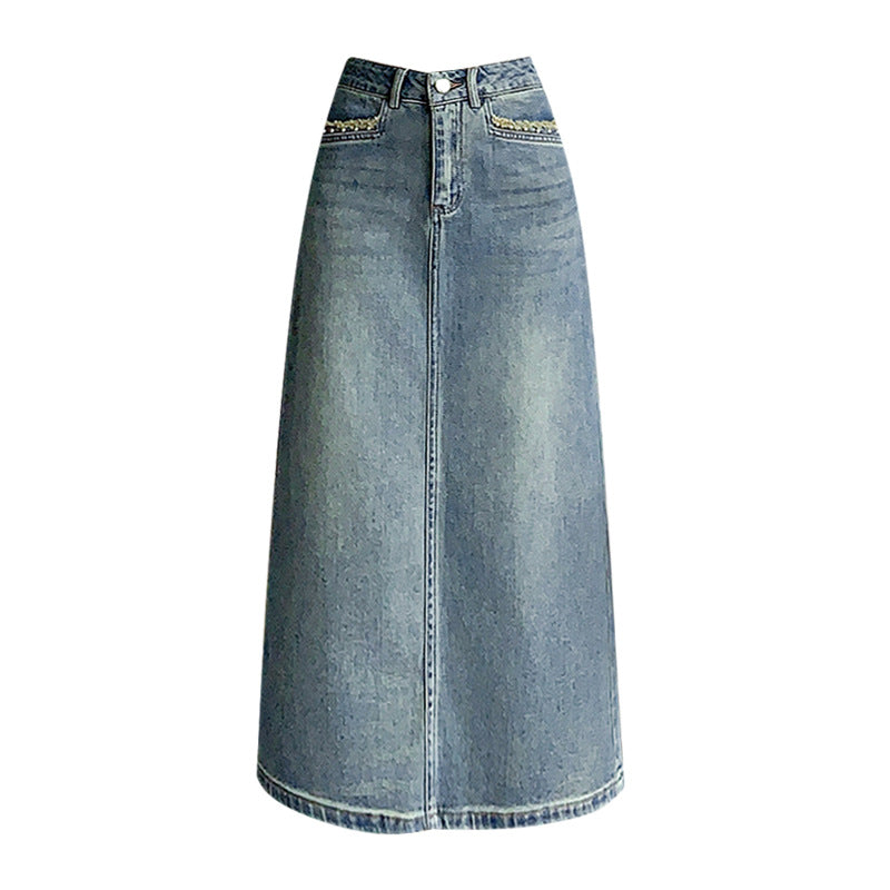 Klassisk Denim Midi-Rock med Elegante Bevægelser