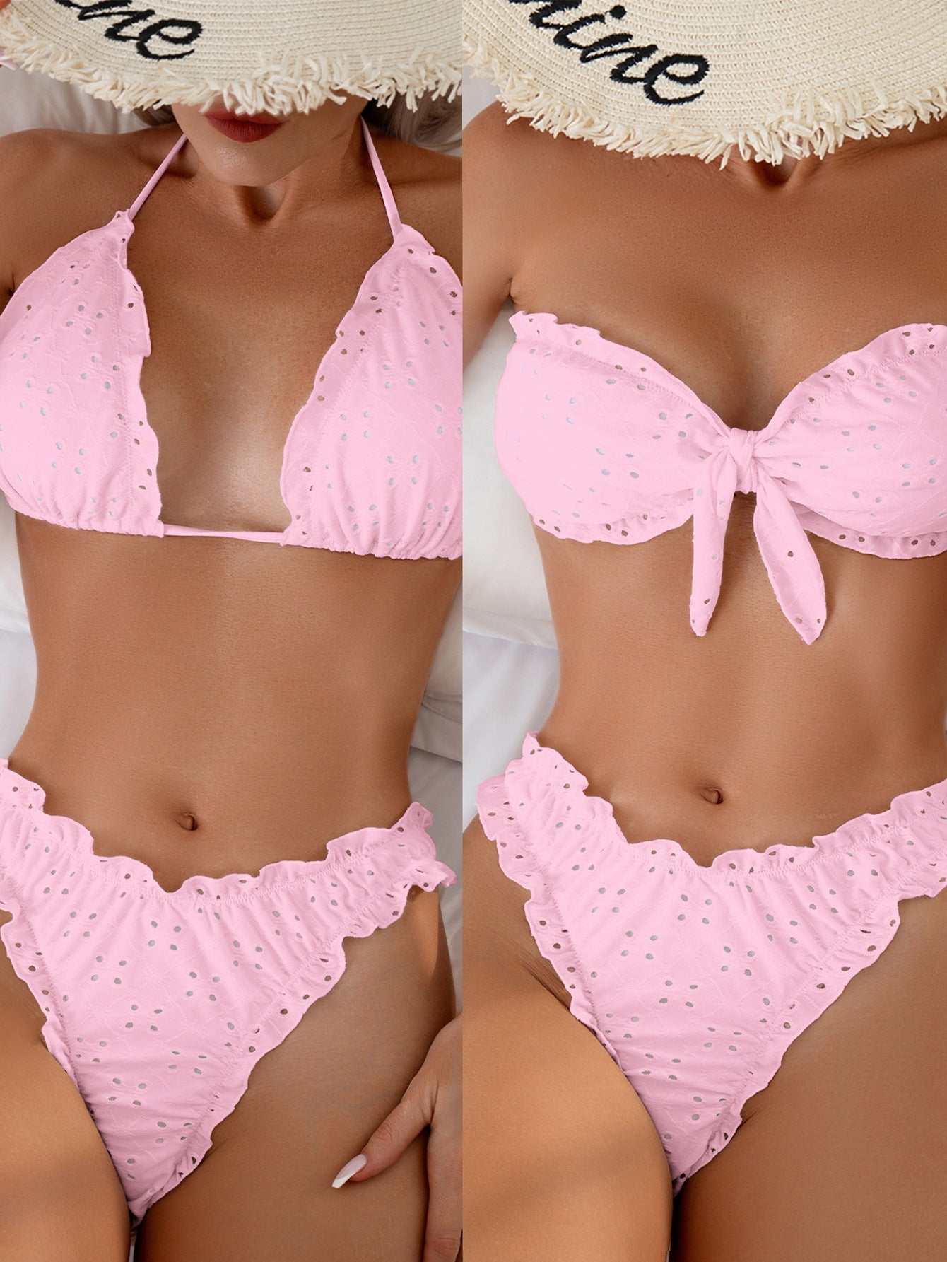 Feminint Bandeau-Bikini med Lekfulla Volanger