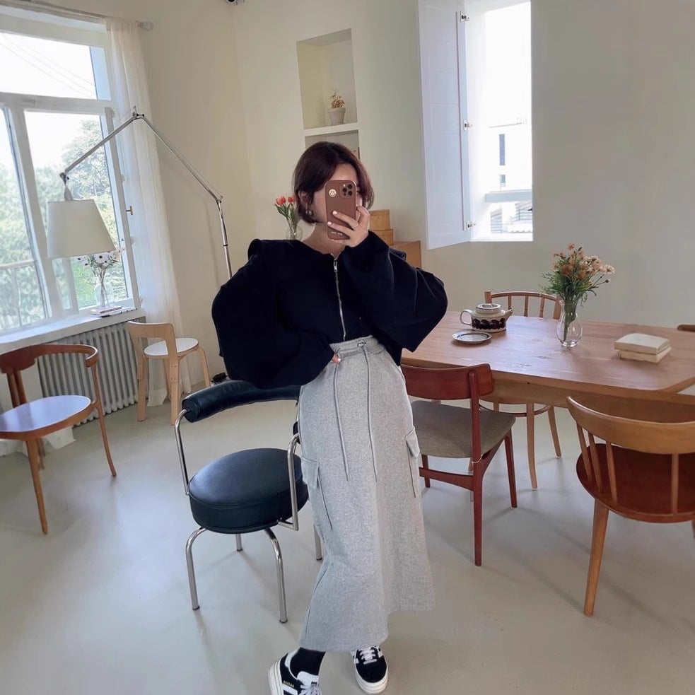 Chic cropped sweatshirt jakke med overdådige ærmer