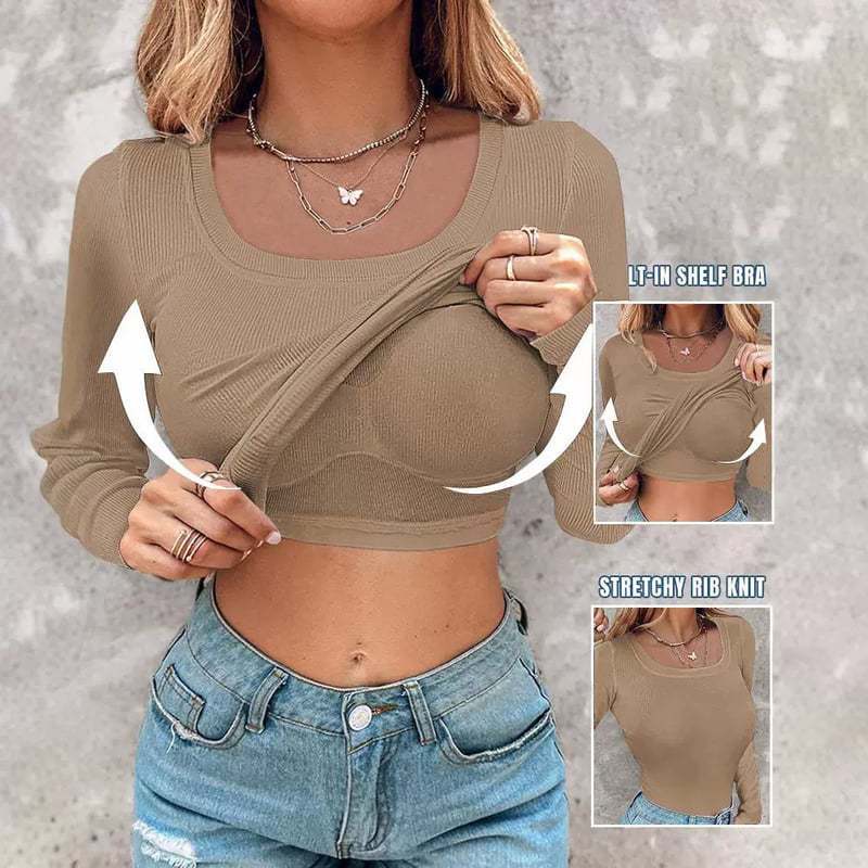 Modern croppad långärmad topp med inbyggd tanktopp
