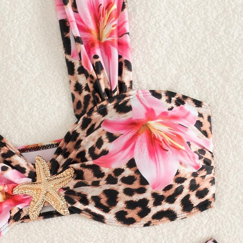 Feminint Bikiniset med Blommig Leoparddesign