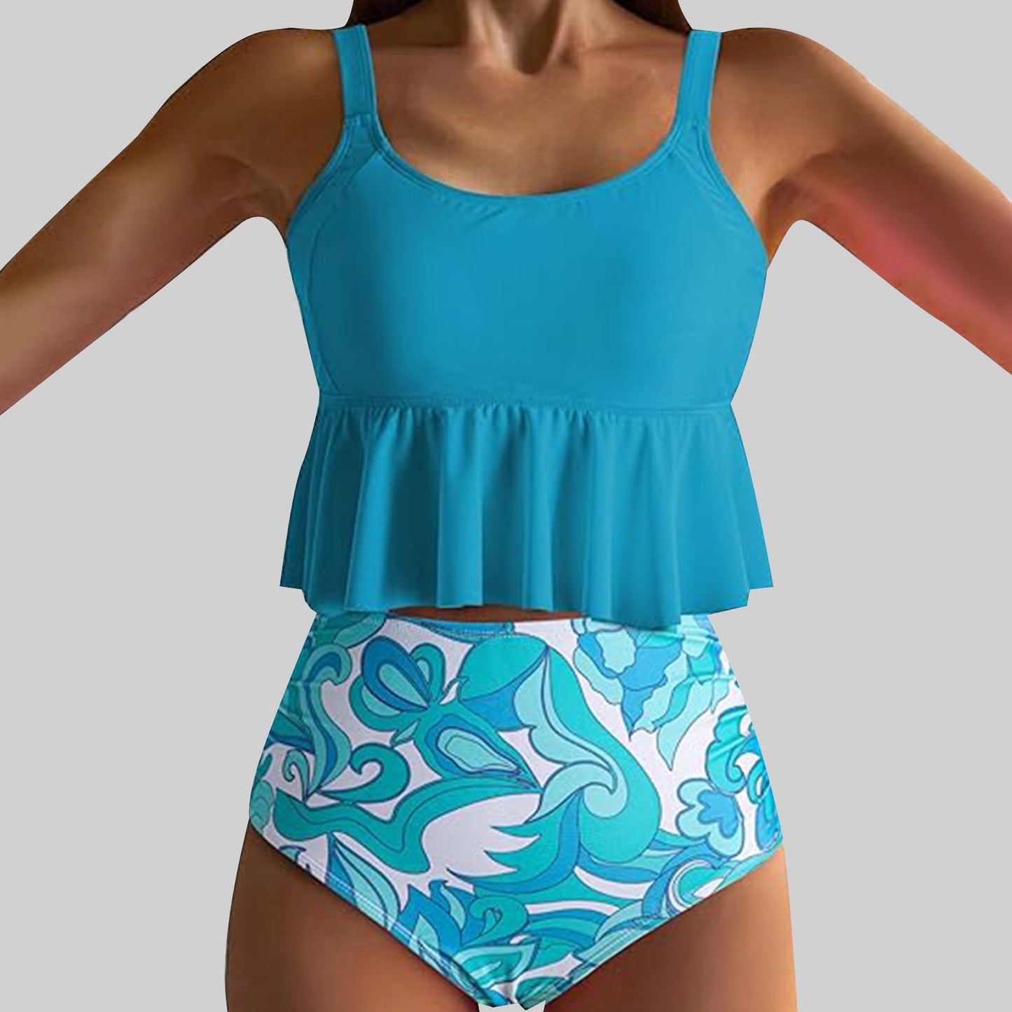 Feminint Badset med Lekfull Volangdesign och Hög Midja