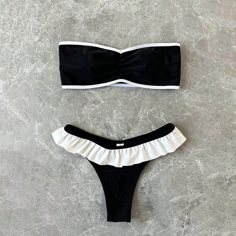 Snygg Bandeau-Bikini med Flödande Volanger