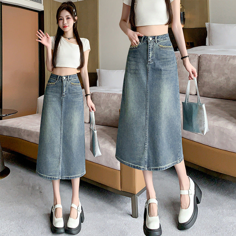 Klassisk Denim Midi-Rock med Elegante Bevægelser