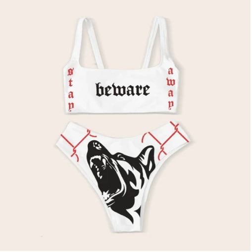 Stilfullt Bandeau Bikini-Set med Trendig Grafisk Design