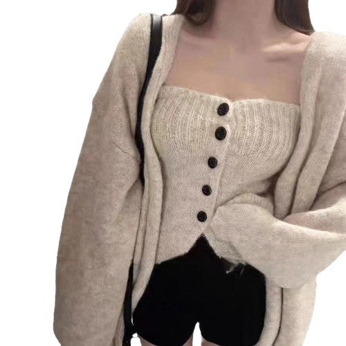 Elegant Cardigan med Åbne Front og Knapdetaljer