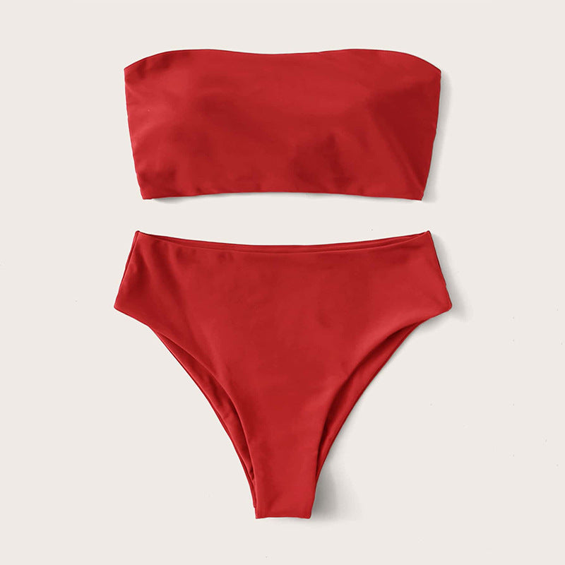 Stilrent Bikini-Set med bandeauöverdel och hög midja