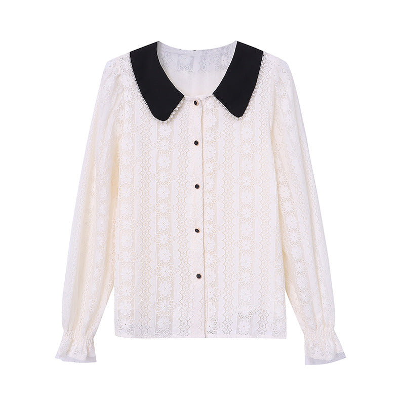 Fortryllende Bluse med Spidskrave og Elegante Detaljer