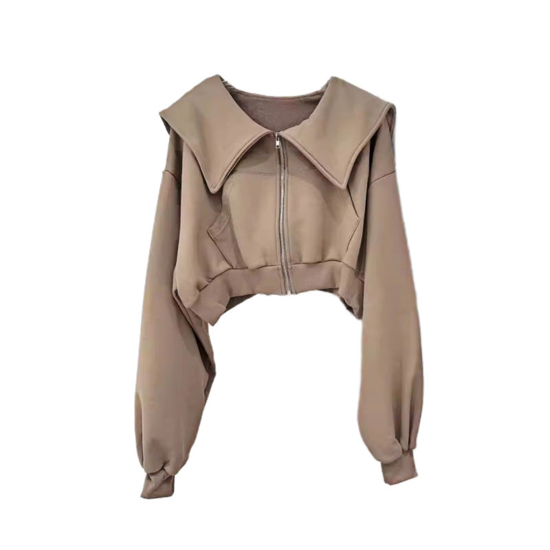 Chic cropped sweatshirt jakke med overdådige ærmer