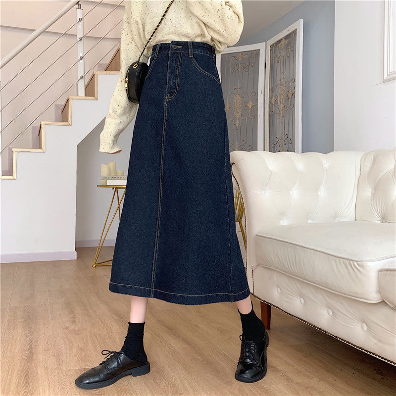 Stilfuld Midi-Denim Nederdel med Høj Talje