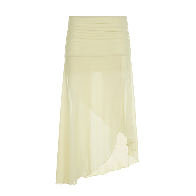 Asymmetrisk Chiffonkjol med elastisk midja och volangdetaljer