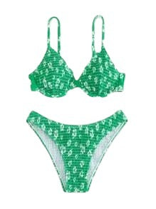 Högskuren bikini för damer med vadderad topp och justerbara band