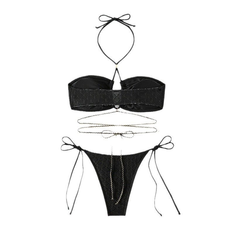 Snygg Bandeau-Bikini med Eleganta Detaljer och Justerbara Band