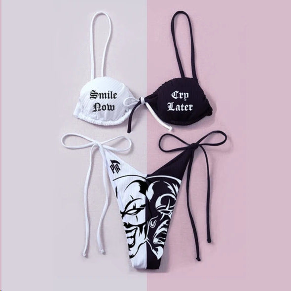 Stilfullt Bandeau Bikini-Set med Trendig Grafisk Design