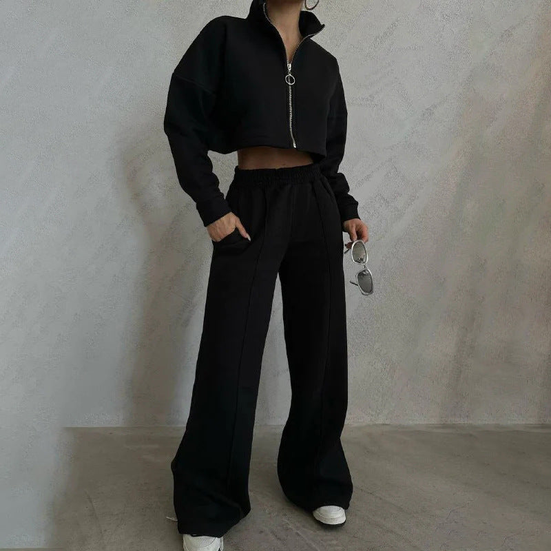 Moderne cropped sweatshirtjakke med højt krave