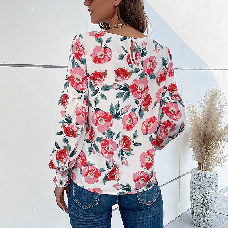 Blommande Blus med Puffärmar för Den Stilmedvetna Kvinnan