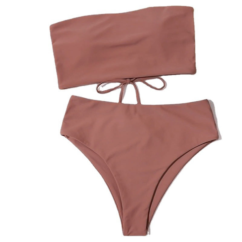 Stilrent Bikini-Set med bandeauöverdel och hög midja