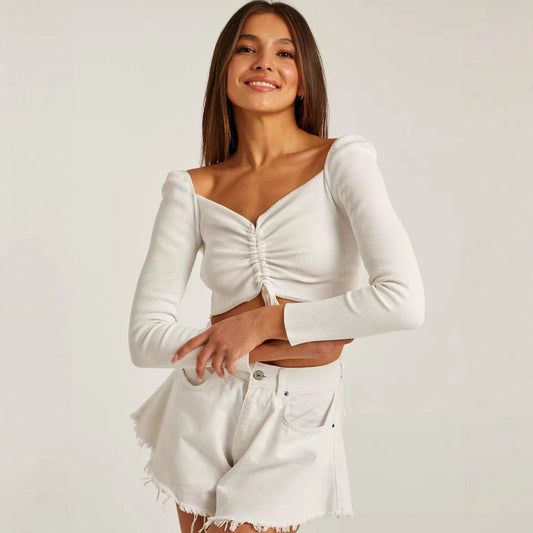 Feminint Crop-Top med Rynkad Detalj för Sommaren