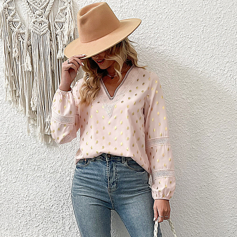 Elegant Bluse med Flæse og Delikat Blonde