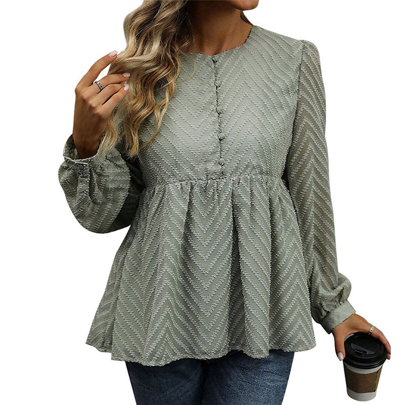 Elegant Blus med Volangdetaljer och Sömlös Design