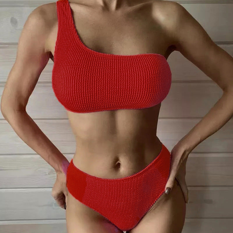 Asymmetrisk Bikini-Set för Damer med Strukturerad Yta