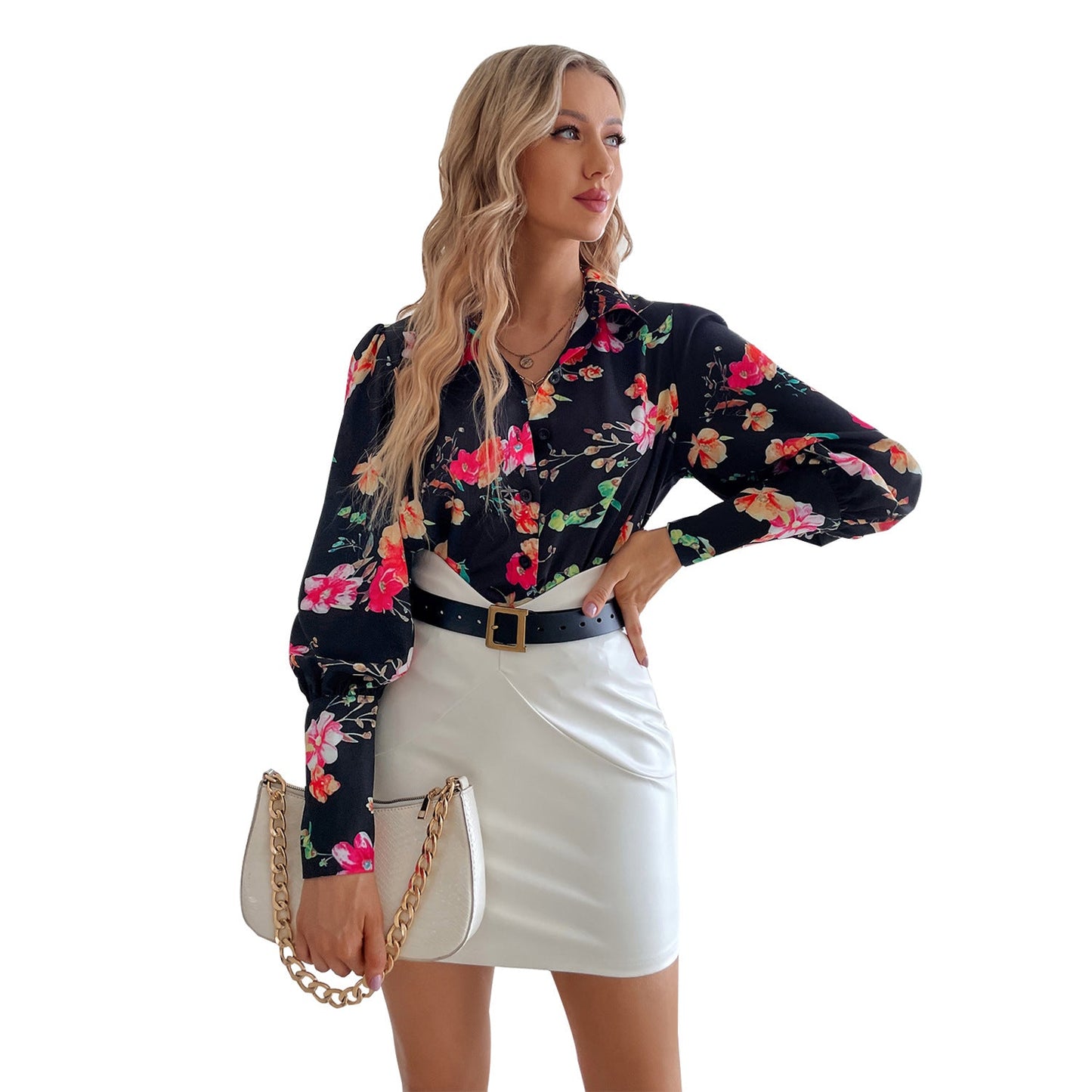 Feminine Bluse med Blomsterprint og Puffærmer - StyleEssence