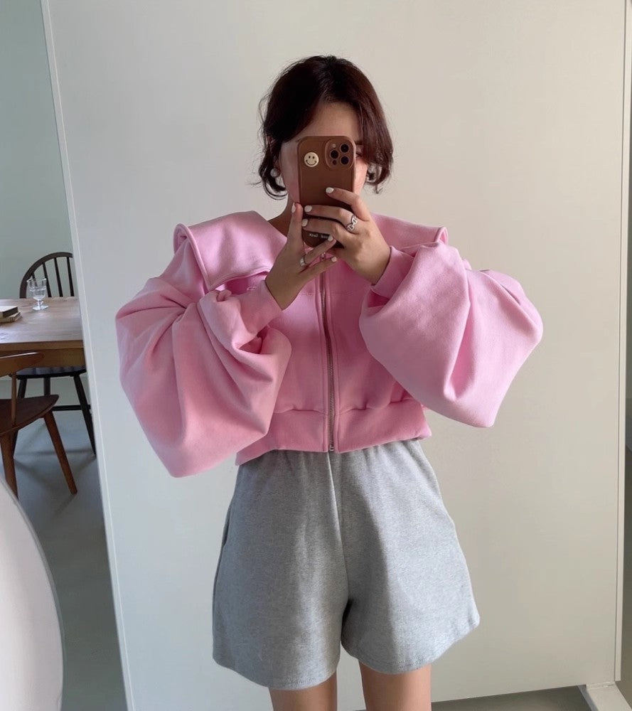 Chic cropped sweatshirt jakke med overdådige ærmer