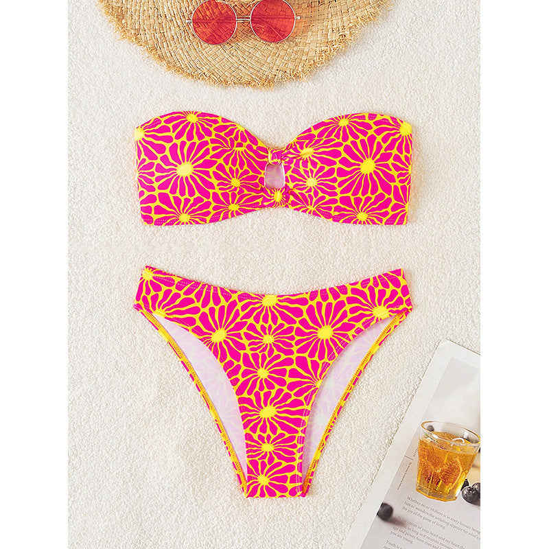 Blommönstrad Bandeau-Bikini för Mode Medvetna