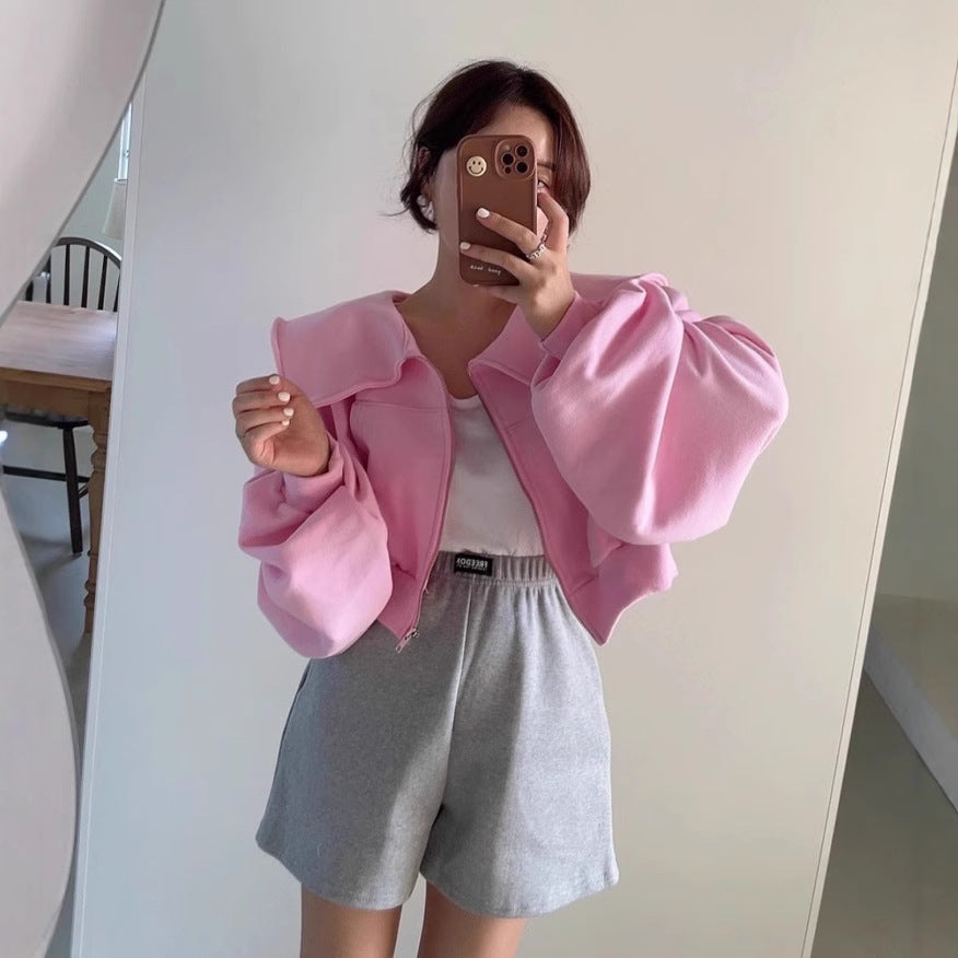 Chic cropped sweatshirt jakke med overdådige ærmer