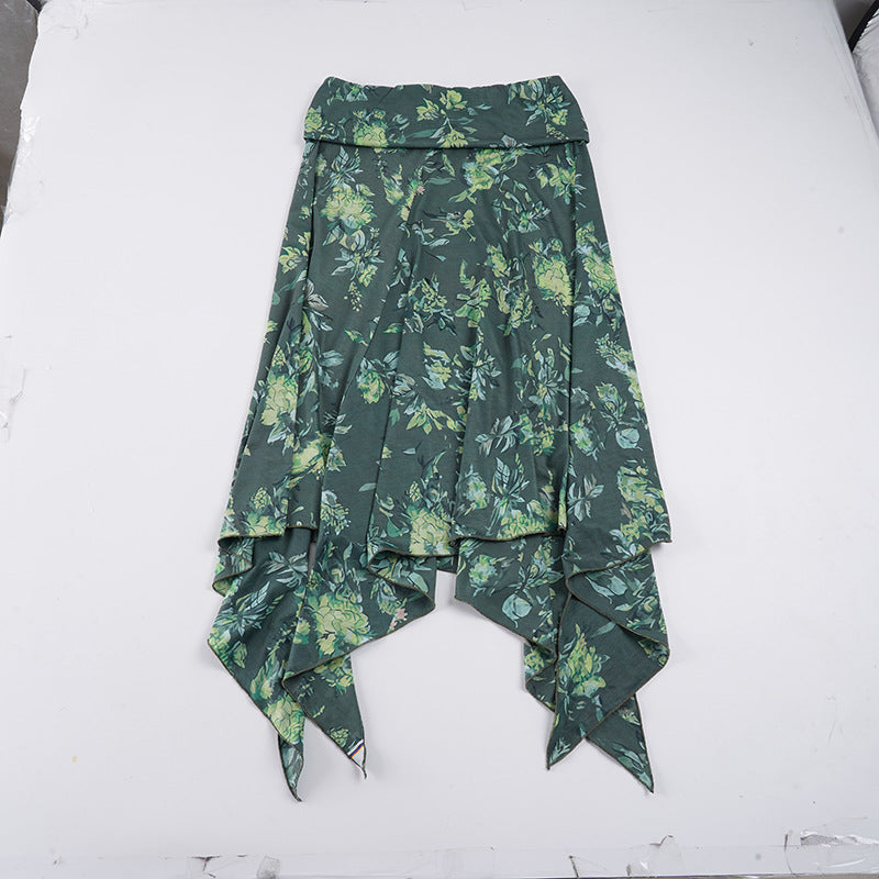 Feminint asymmetrisk Maxi-Kjol med blommönster och elastisk midja