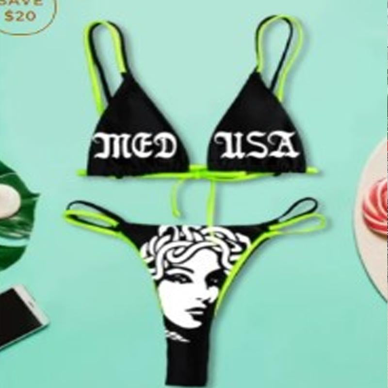 Stilfullt Bandeau Bikini-Set med Trendig Grafisk Design