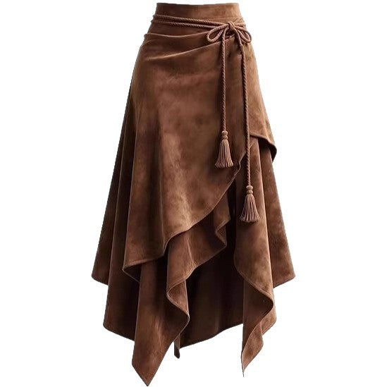 Elegant asymmetrisk omlottkjol med lekfulla fransar