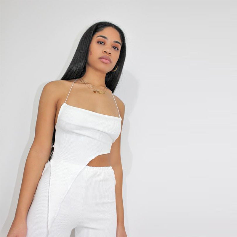 Asymmetriskt Crop-Top för kvinnor med elegant ribbat mönster