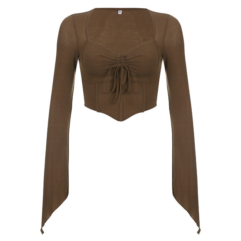 Elegant Cropped-Top med Flæser og Viddeærmer