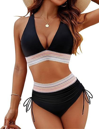 Bikini för kvinnor med hög midja, stilren cut-out och justerbara band
