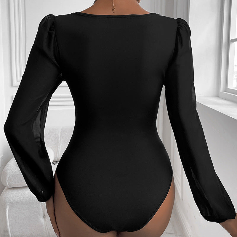 Elegant Body för Kvinnor med Läcker Puffärm och V-ringning