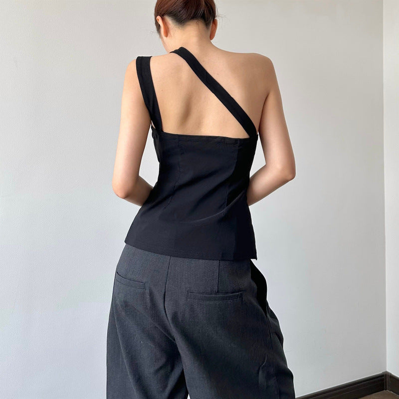 Asymmetrisk Blus med Knappdetaljer för Stilmedvetna