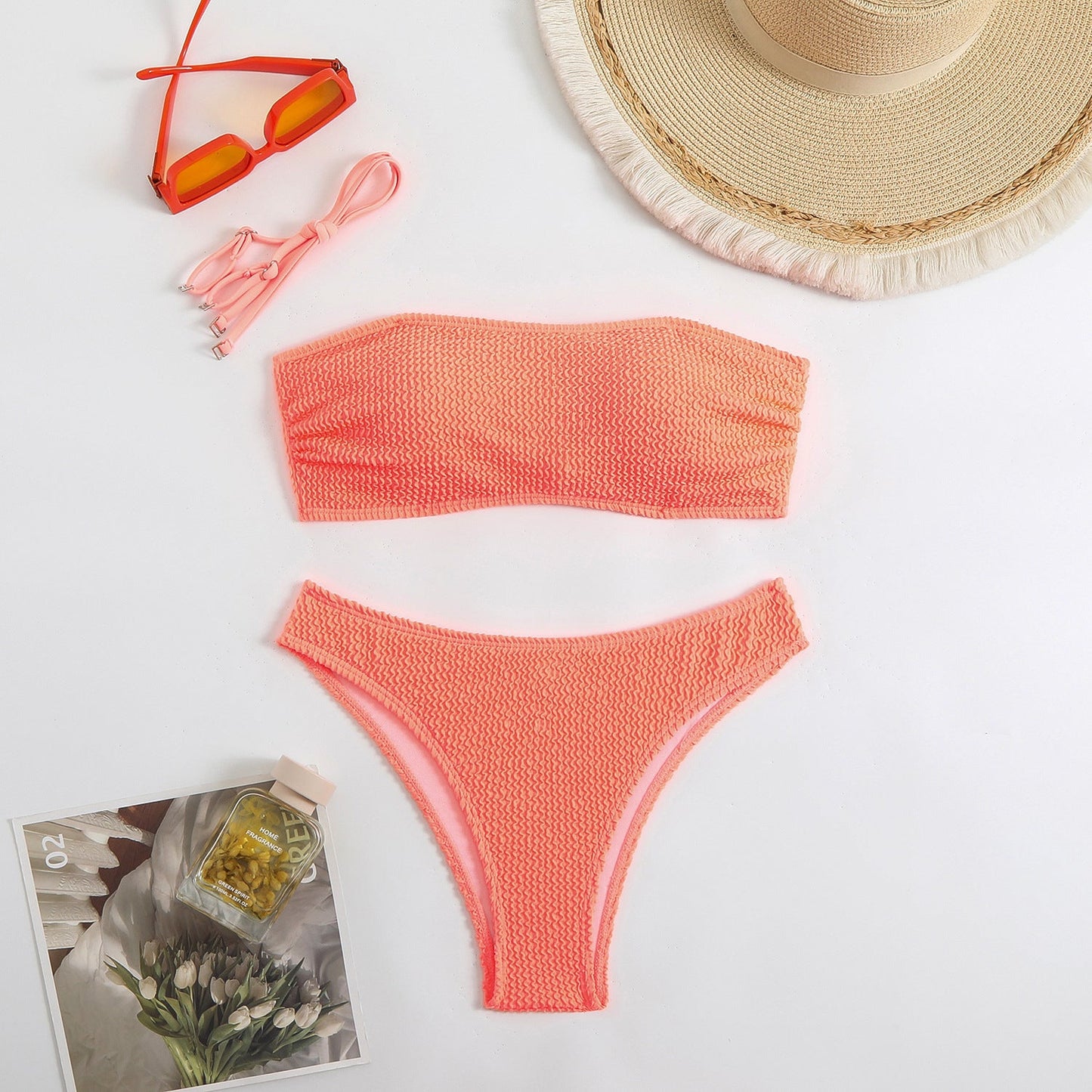 Bandeau-Bikini-set för kvinnor med texturerad topp och klassisk stil