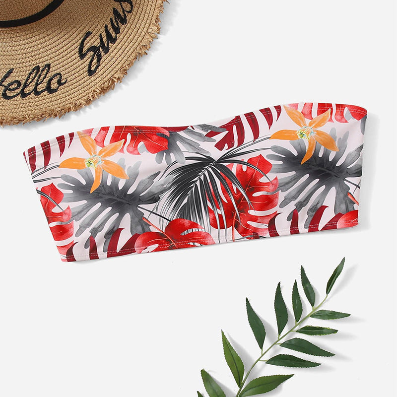 Blommig Bandeau-Bikiniöverdel för stilmedvetna kvinnor