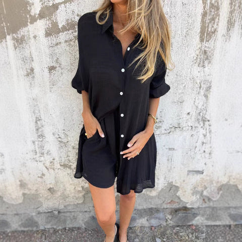 Oversize Bluse og Shorts-Sæt – Solfyldt Stil