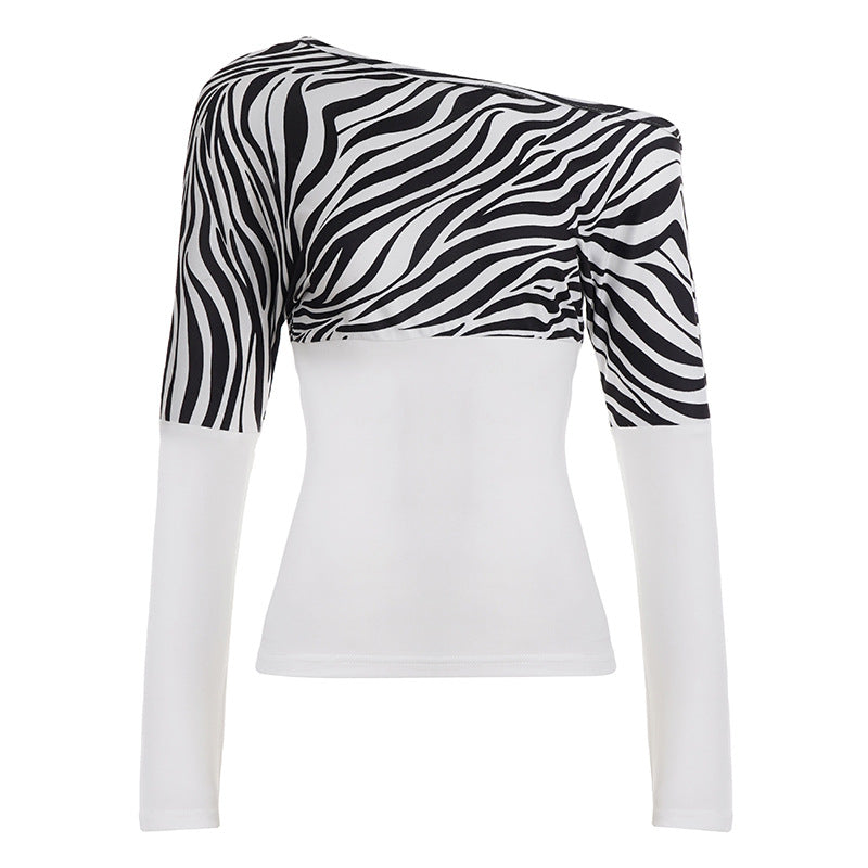 Asymmetrisk Blus med Trendigt Zebra-Mönster för Kvinnor