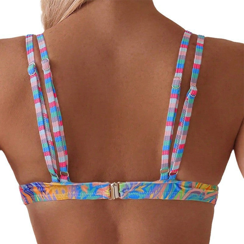 Elegant Bikinitäcke med Djupt V-hals och Färgglatt Mönster