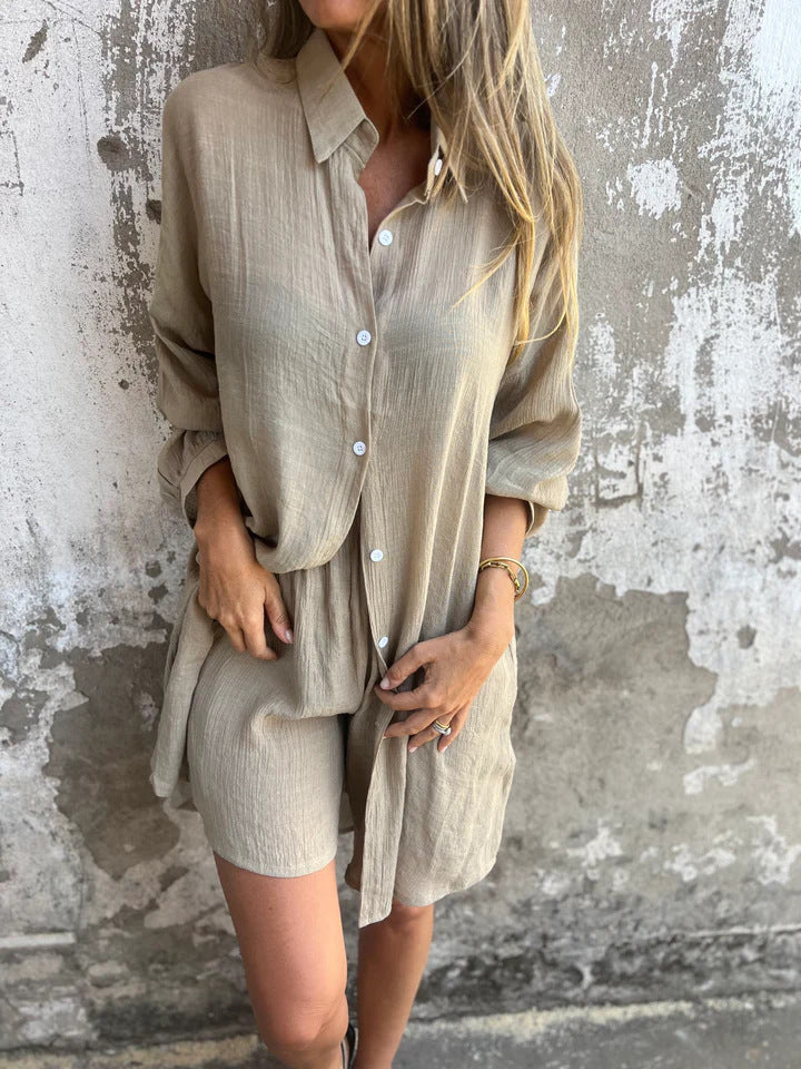 Oversize Bluse og Shorts-Sæt – Solfyldt Stil