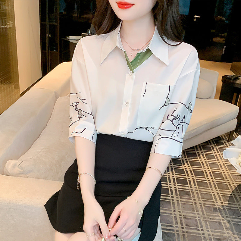 Chic Bluse til Kvinder med Grafisk Flair