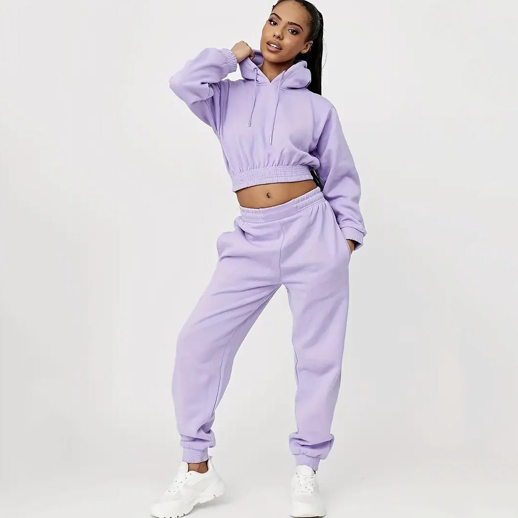 Moderne cropped Sweat-set til kvinder med justerbar talje