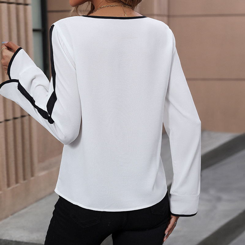 Feminine Bluse med Bælte og Styliske Striber