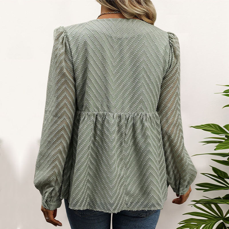 Elegant Blus med Volangdetaljer och Sömlös Design