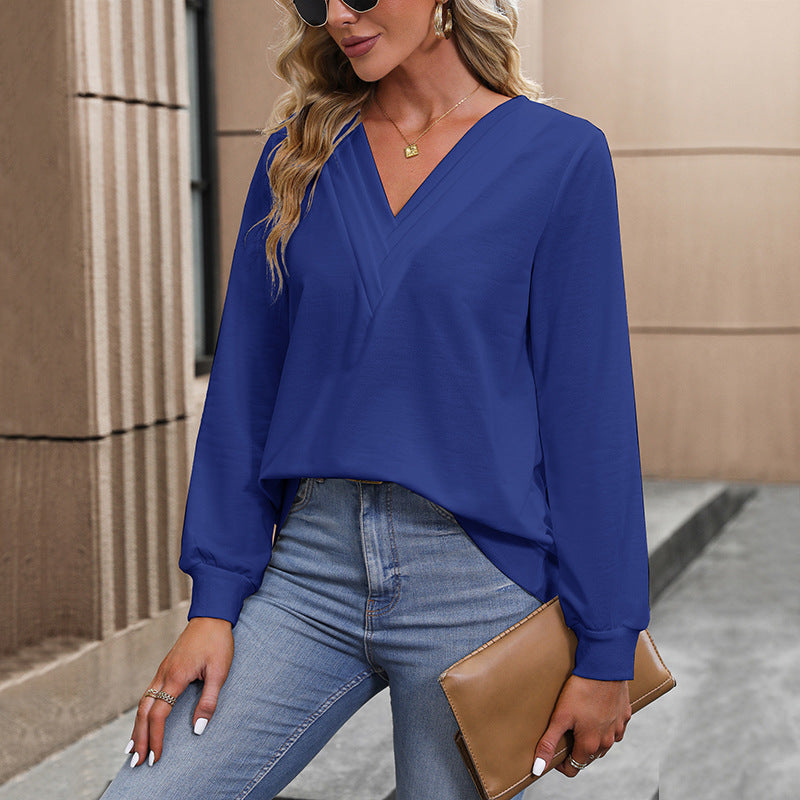 Elegant Bluse med V-Hals og Lette Ærmer